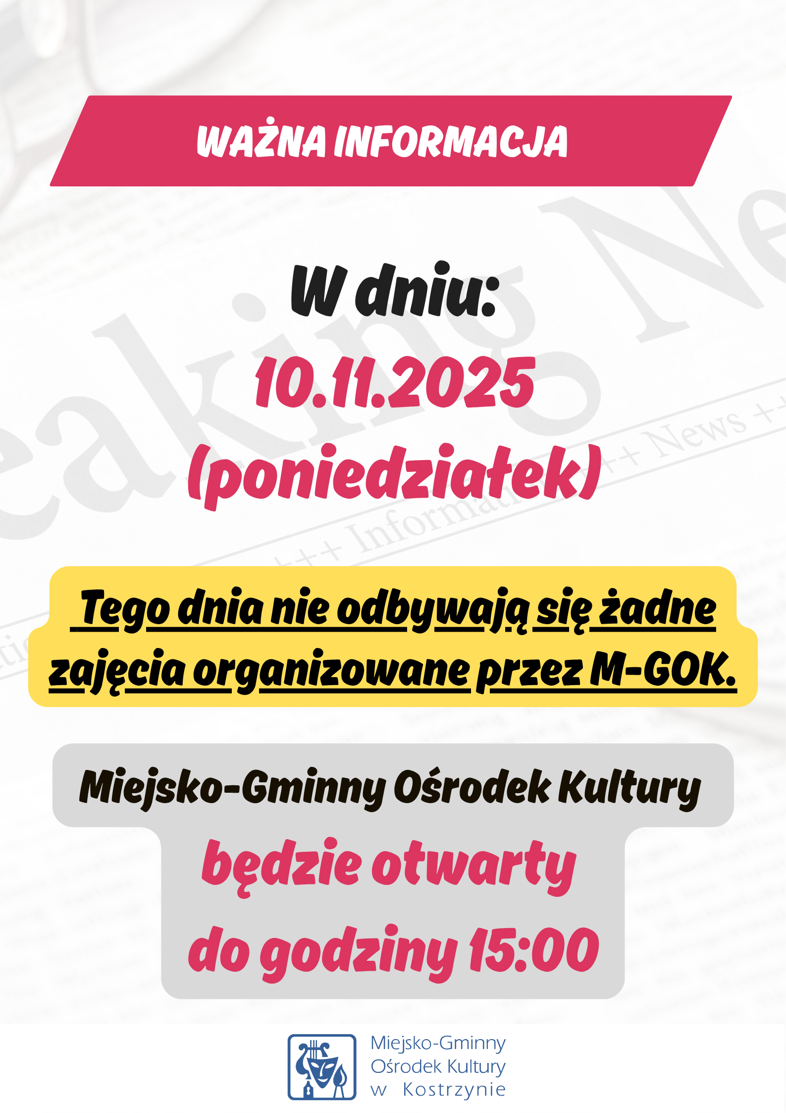 Zmiana godzin pracy Ośrodka